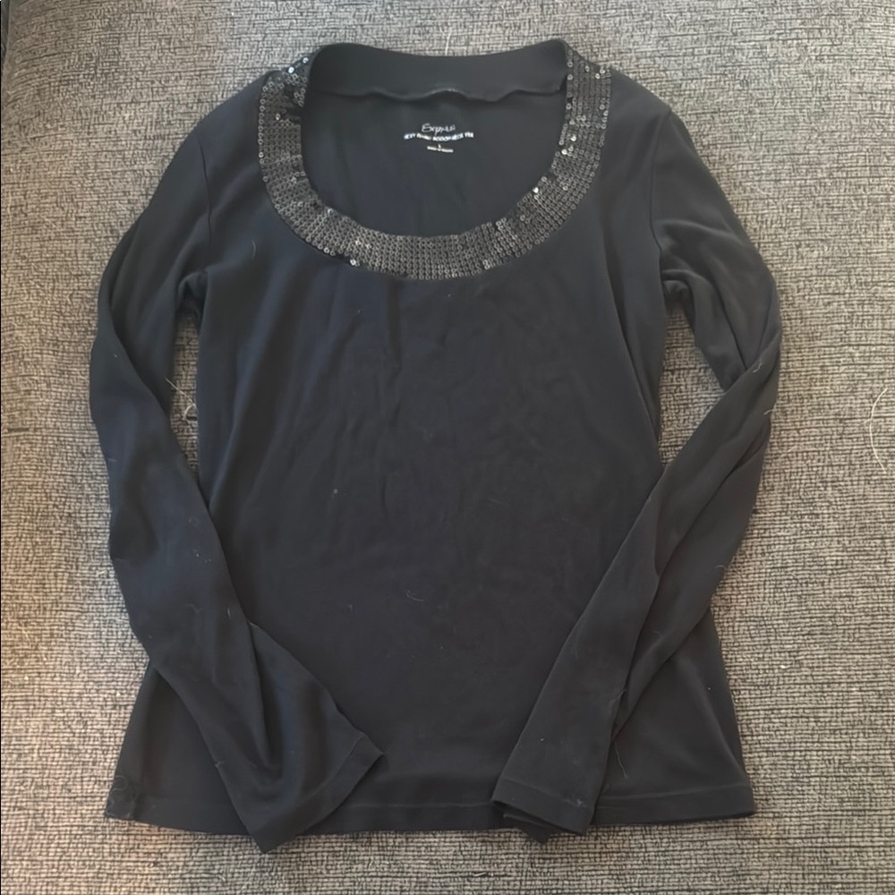 Express Black Embellished Long Sleeve Blouse